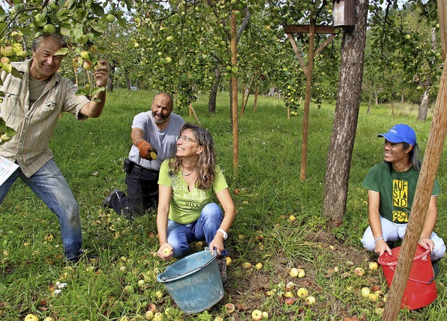 Sie waren bei der Ernte des Naturschut...rst, Petra Weinberger und Quocy Long.   | Foto: Horst David