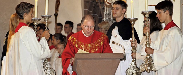 Pfarrer Klaus Fehrenbach erinnerte an das Leben des Heiligen Laurentius.   | Foto: Werner Schnabl