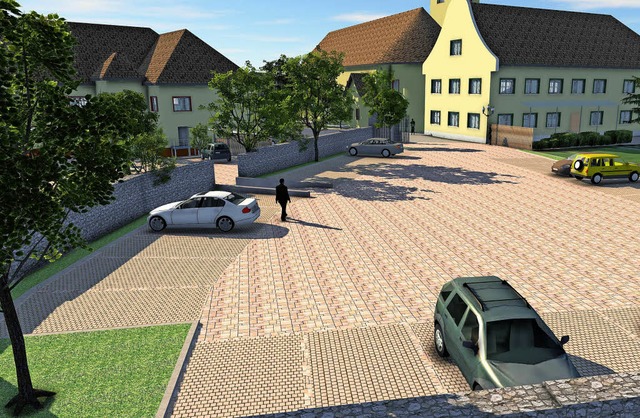 So soll der ffentliche Parkplatz im Kirchhof in Wyhl einmal aussehen.   | Foto: Visualisierung: Unger Ingenieure