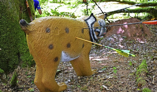 Diesen Schaumstoff-Luchs auf dem Bogen...d auf das Gummi-Wild geblasen werden.   | Foto: Stefan Ammann