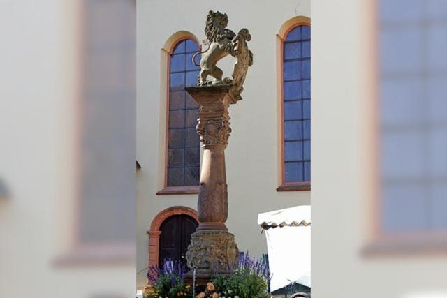 Ein Stadtratsporträt ziert den Löwenbrunnen