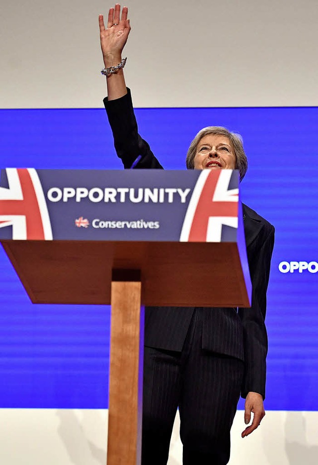 May auf dem Parteitag der Tories in Birmingham   | Foto: AFP