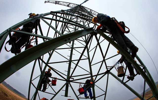 Techniker auf einem Strommast  | Foto: Jens Bttner