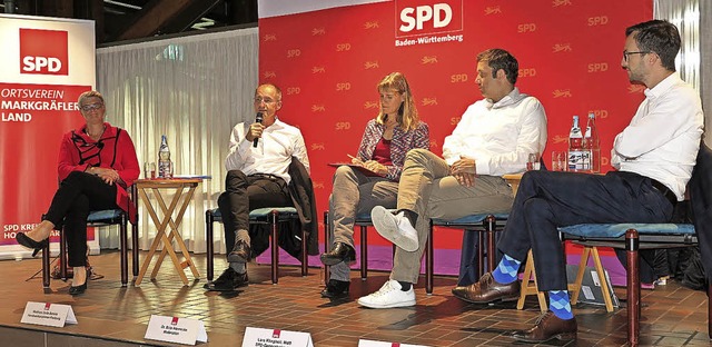 In Mllheim diskutierten (von links) S...cke, Lars Klingbeil und Tobias Fuchs.   | Foto: Dorothee Philipp