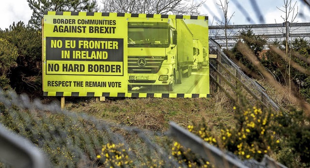 Protestplakat irischer Grenzorte gegen den Brexit   | Foto: dpa
