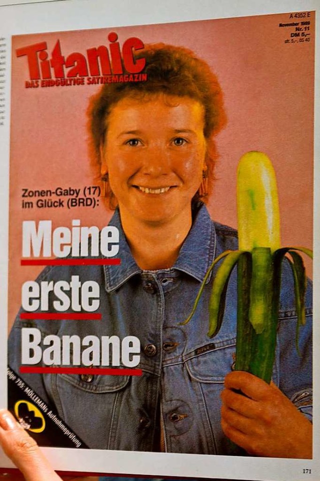 Legendres Cover der Satirezeitschrift Titanic: Zonen-Gaby mit Banane.  | Foto: dpa