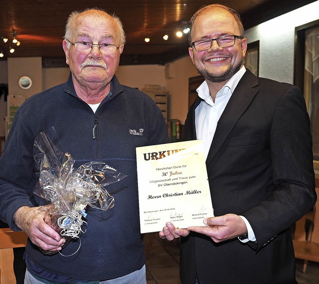 Fr 30-jhrige Mitgliedschaft beim OSV...as Fischer (rechts) Christian Mller.   | Foto: Hans Christof Wagner