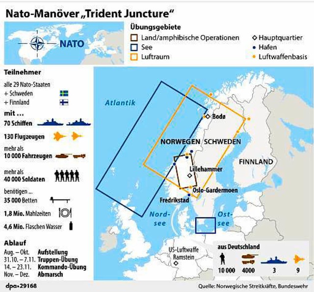 Die Beteiligung der Bundeswehr am Nato...rzahler rund 90 Millionen Euro kosten.  | Foto: dpa-infografik