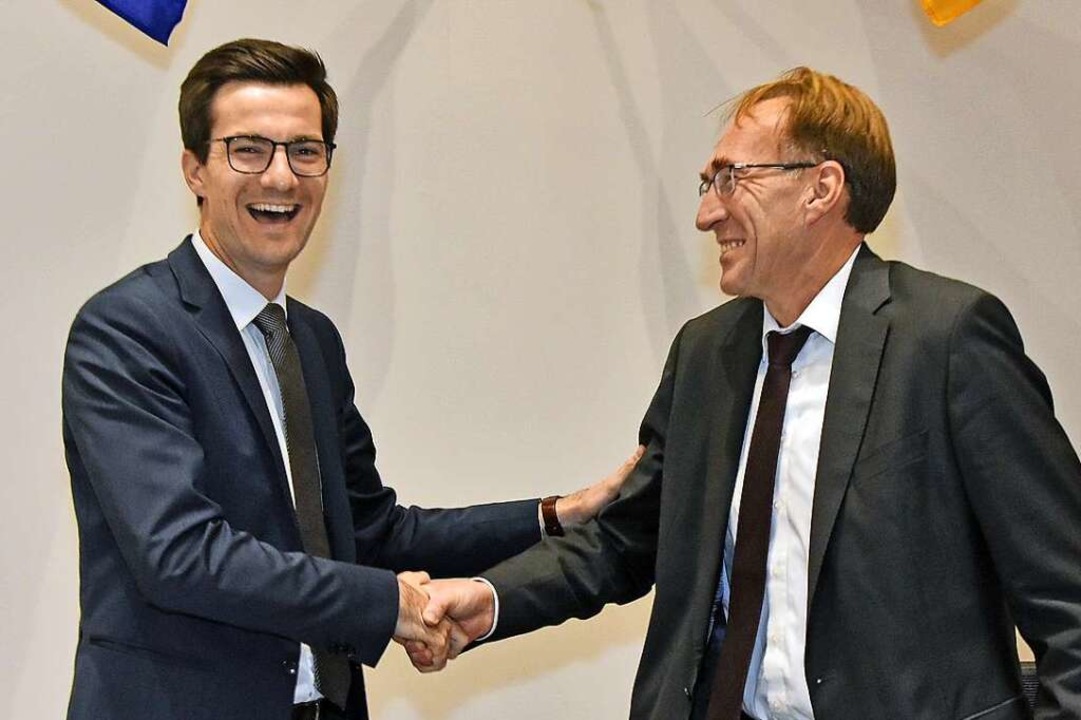 Gratulationen gab es am Dienstag im Ge...Oberbrgermeister Martin Horn (links).  | Foto: Michael Bamberger