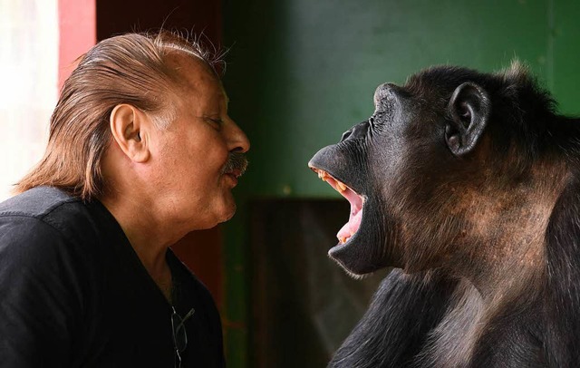 Der Affe Robby und Klaus Khler, der Direktor des Zirkus Belly  | Foto: dpa