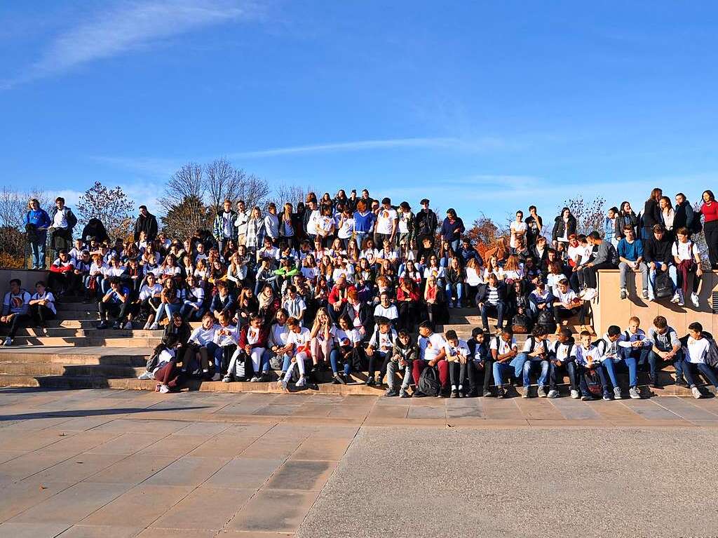 Gruppenbild auf dem "Altar des Vaterlands", Relikt aus der Zeit, da Deutschland und Frankreich noch als Erzfeinde galten.