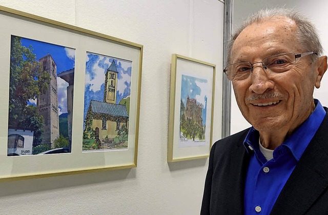 Lothar Reichart  stellt seine Bilder im Schauraum aus.  | Foto: Frey