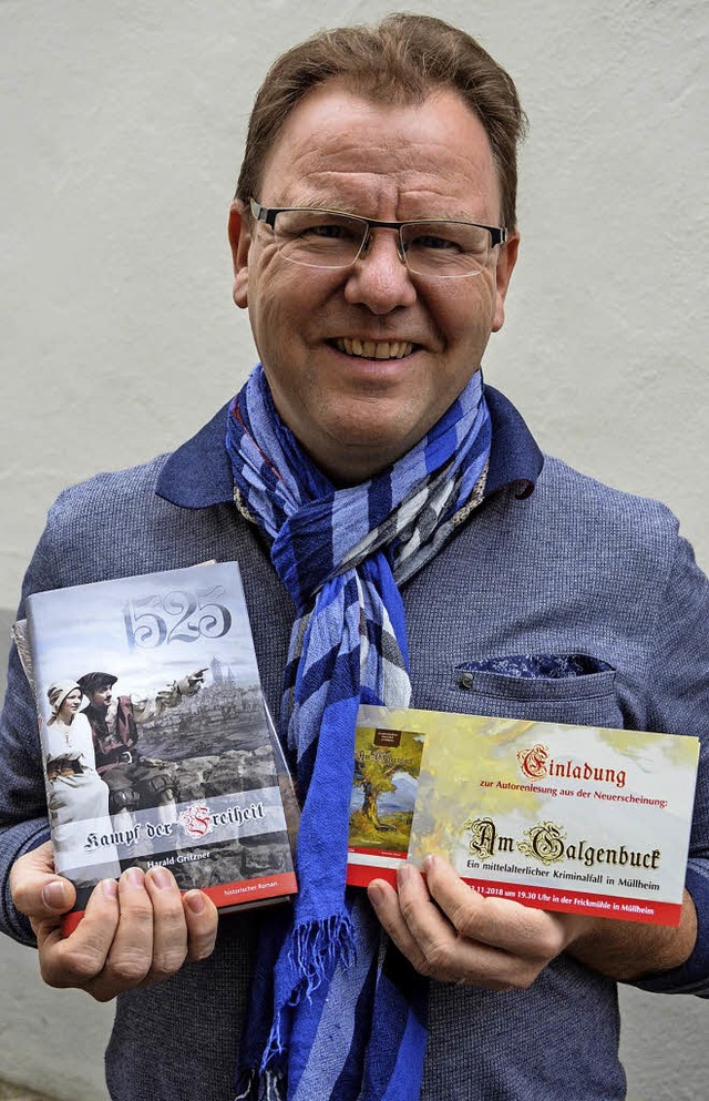 Harald Gritzer mit seinen Vorgnger-Ro...ie Druckerei da noch beschftigt war.   | Foto:  geh