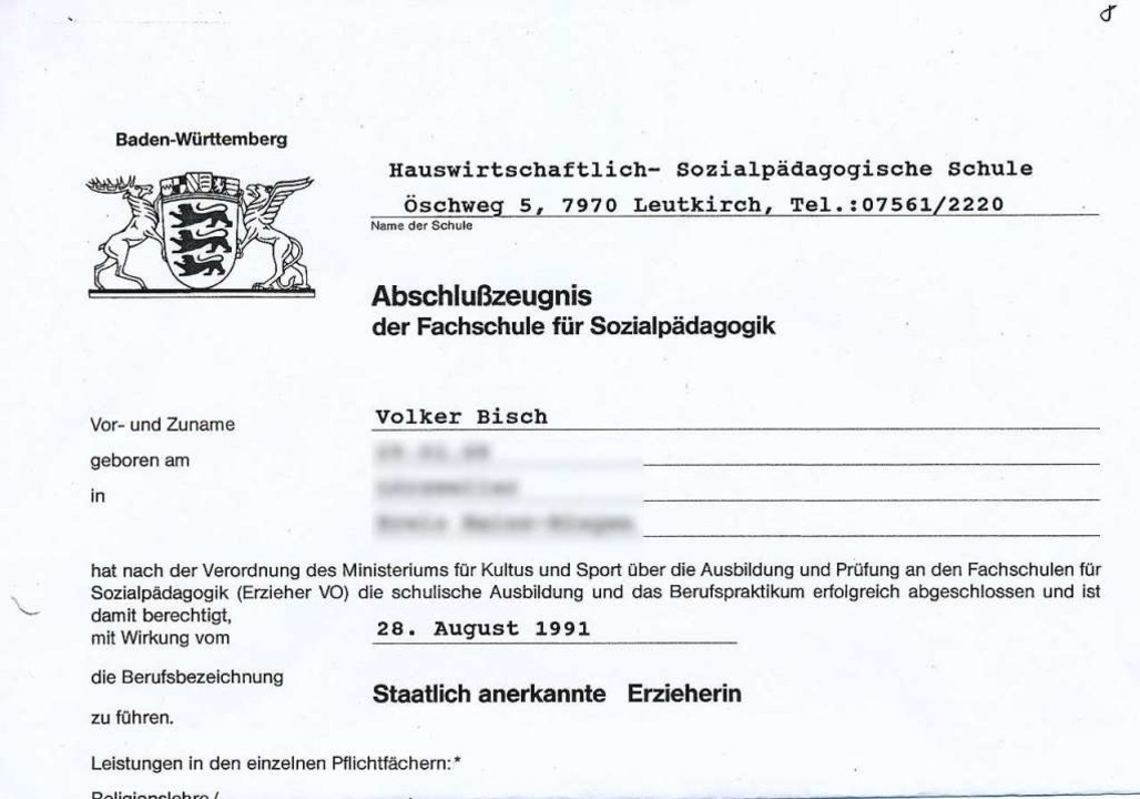 Finde den Fehler: Die Berufsbezeichnun...Bisch stimmte 1991 noch nicht so ganz.  | Foto: Privat