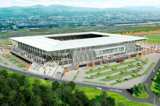So soll das neue Stadion am Flugplatz aussehen. Nicht allen gefllt das.  | Foto: HPP-Koester, Stadt Freiburg