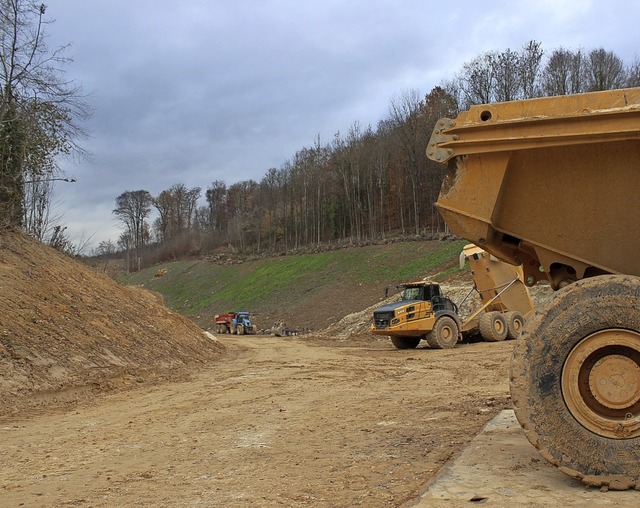 Die Zufahrtsstrae von der Brecheranla...e Abbauetappe weitere Bume gefllt.    | Foto: Langelott