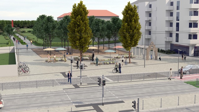 So htte der Betzenhauser Torplatz  mi...as zum Gebudekomplex rechts gehrt.    | Foto: Visualisierung: Link3D