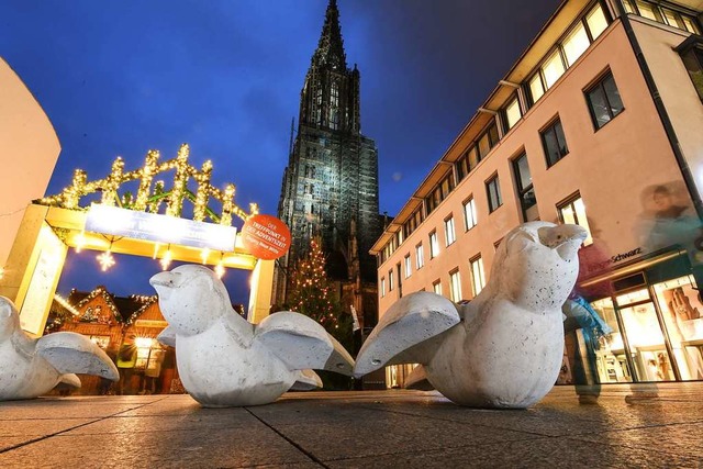 Anti-Terror-Spatzen bewachen Ulmer Weihnachtsmarkt  | Foto: dpa