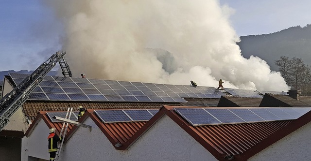 bers Dach mussten die Feuerwehrleute,...Industriegebudes in Wehr zu lschen.   | Foto: Held