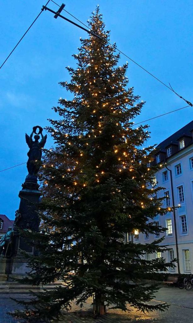 Oben ist Licht, unten leider nicht: de...teln beleuchtete Baum vom Europaplatz.  | Foto: Michael Bamberger