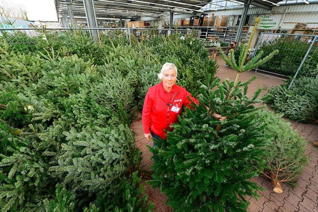 Beatrice Rerat vom Toom-Baumarkt inmit...hern, die einen Weihnachtsbaum suchen.  | Foto: Ingo Schneider