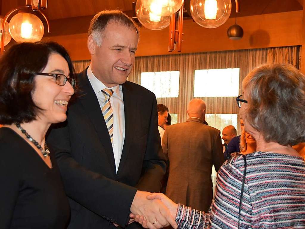 Ehrenkirchens Brgermeister Thomas Breig und seine Gattin Susanne begrten die Gste beim Neujahrsempfang.