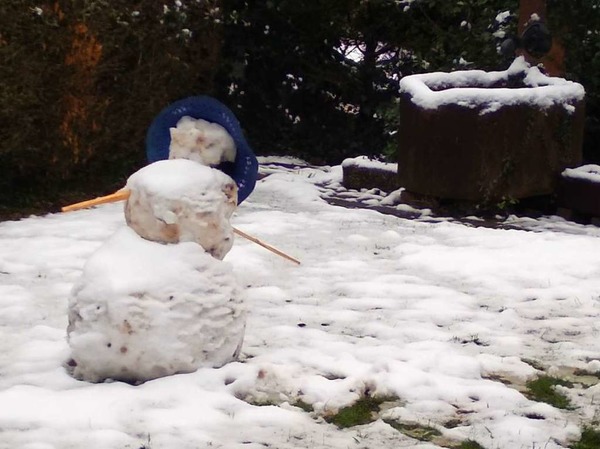 Die Zwillinge Elisabeth und David haben diesen Schneemann in Gnterstal gebaut - ganz ohne Hilfe von Erwachsenen.