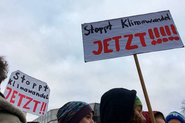 Schlerinnen und Schler fordern in Freiburg einen besseren Klimaschutz.  | Foto: Simone Hhl