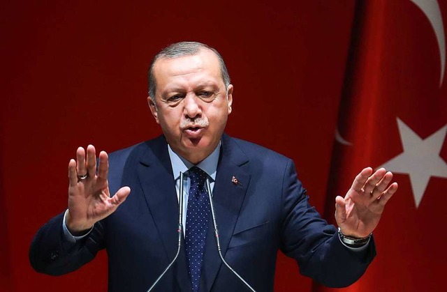 Alles im Griff, so wirkt diese Geste  des trkischen Staatschefs Erdogan.  | Foto: AFP