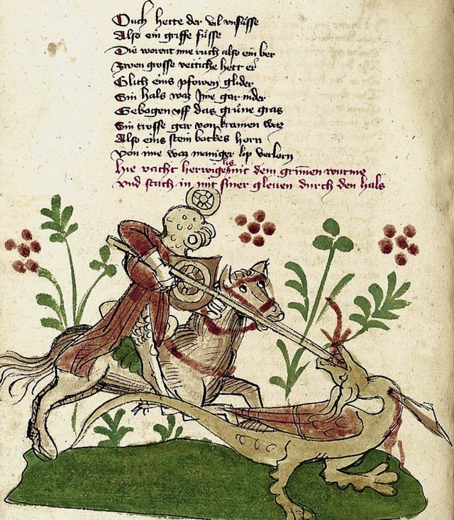 Wigalois ttet einen Drachen mit dem Speer.   | Foto: Landesbibliothek