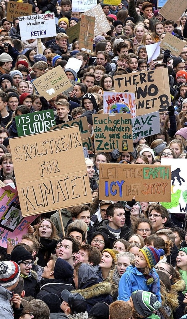 Schler streikten am 18. Januar und de...rierten  fr klimafreundliche Politik.  | Foto: Thomas Kunz