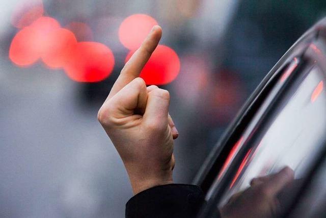 Beifahrer zeigt Polizei an einer Kontrollstelle den Mittelfinger