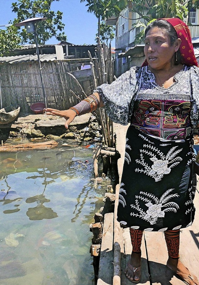 Die Kuna-Frau Loitza Brown erlutert die dramatische Lage auf ihrer Insel.  | Foto: Lichterbeck