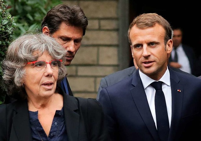 Emmanuel Macron im September 2018 mit ...hen Widerstandskmpfers Maurice Audin   | Foto: AFP