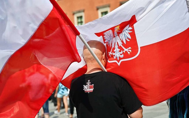 Ein Pole demonstriert gegen Flchtling...noch schlechter  weg als die Ukrainer.  | Foto: Rafal Guz