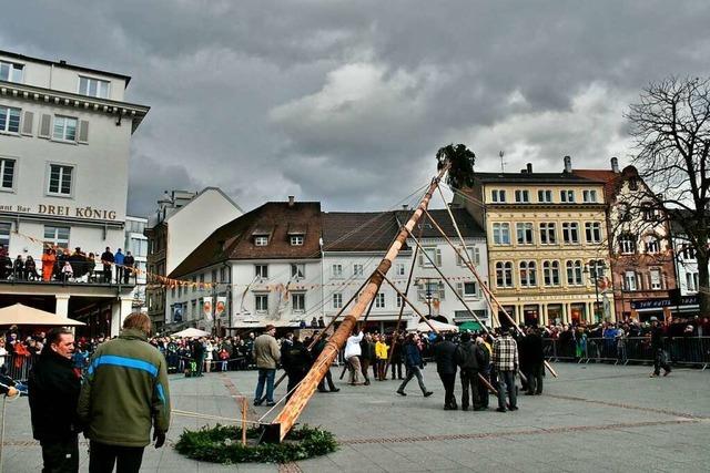 Fotos: Der Narrenbaum auf dem Lörracher Alten Marktplatz ist aufgestellt