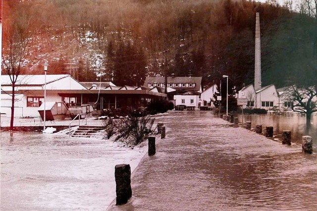 Land unter in Langenau: Zwischen Arlington und Wohngebiet flossen die Fluten.  | Foto: Stadtarchiv