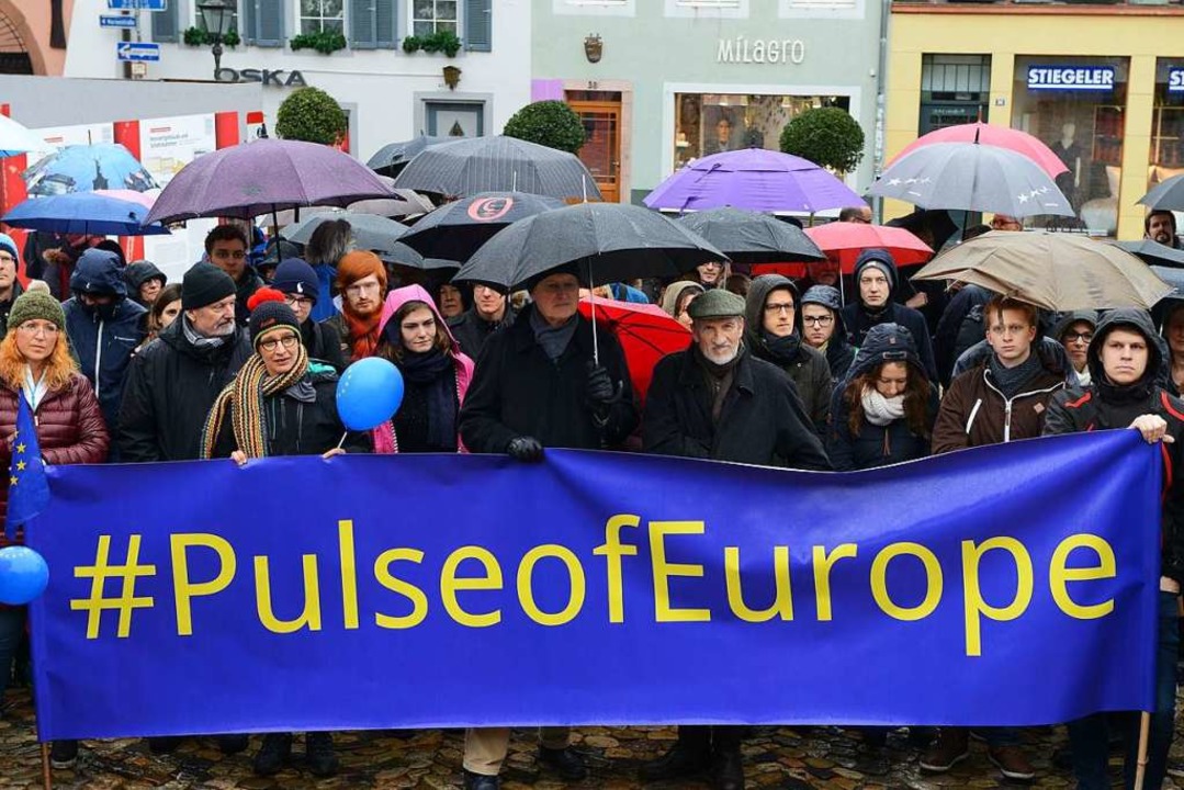 Unter dem Motto #PulseofEurope bilden ...kette &#8211; fr ein geeintes Europa.  | Foto: Rita Eggstein