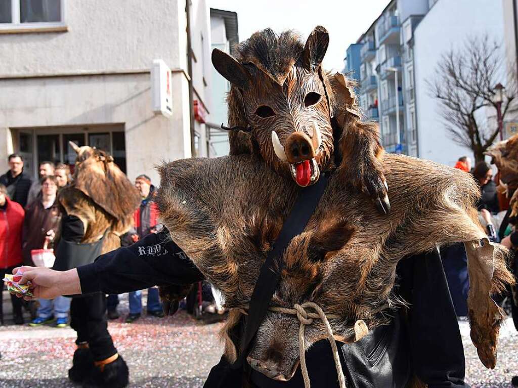 Mit zahlreichen Wagen, Musik, Konfetti und Bonbons sorgten die Narren fr beste Stimmung.