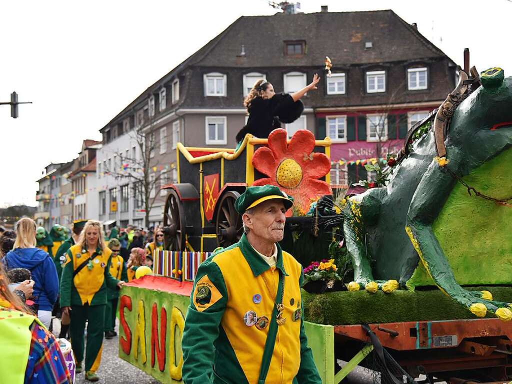 Mit zahlreichen Wagen, Musik, Konfetti und Bonbons sorgten die Narren fr beste Stimmung.