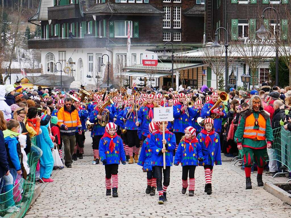 Die Stadtmusik Neustadt fhrt den Seemer Umzug an.