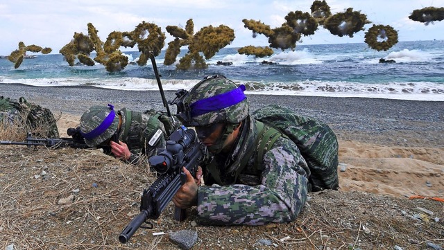 Sdkoreanisches Militr bei einer bun...r Nhe des Hafens der Grostadt Pohang  | Foto: AFP