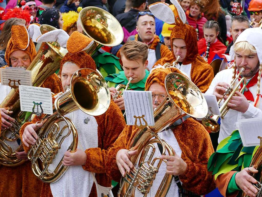 Hunderte Zuschauer erfreuten sich an den Umzugsnummern und dem Narrendorf auf dem Marktplatz.