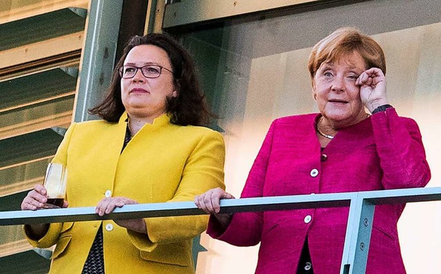 Die SPD-Vorsitzende Andrea Nahles und Kanzlerin Angela Merkel    | Foto: DPA