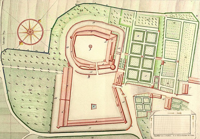 Grundriss der Schlossanlage im Jahr 17...n Goebel digitalisiert und bearbeitet.  | Foto: Privat