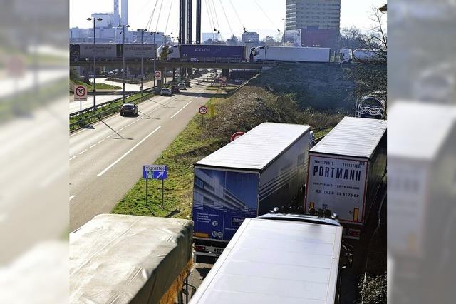 Lastwagen am Zoll zwischen Basel und Saint-Louis werden vorsortiert