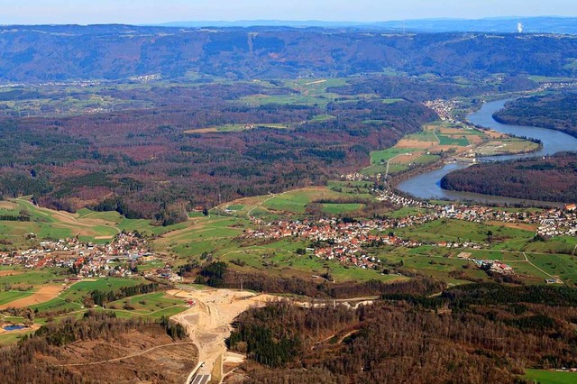 Die  Trasse Dinkelberg der A98 im Mrz 2019 (Luftbild).  | Foto: Erich Meyer