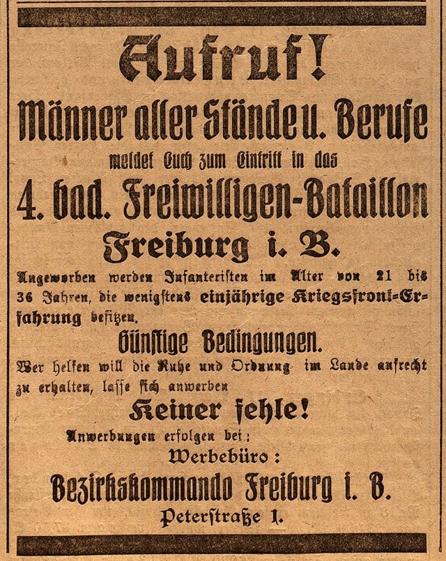 Verstrkung fr das Freiwilligen-Bataillon gesucht   | Foto: Repro: Jrgen Simon