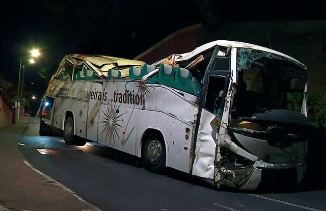 Der Bus strzte eine Bschung hinab, ...nd wurde erst von einem Haus gebremst.  | Foto: dpa