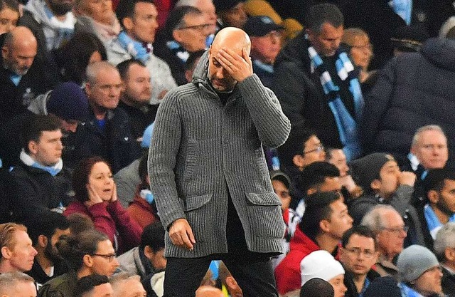 Pep Guardiola am 17. April 2019 whren...otspur im Etihad Stadium in Manchester  | Foto: AFP